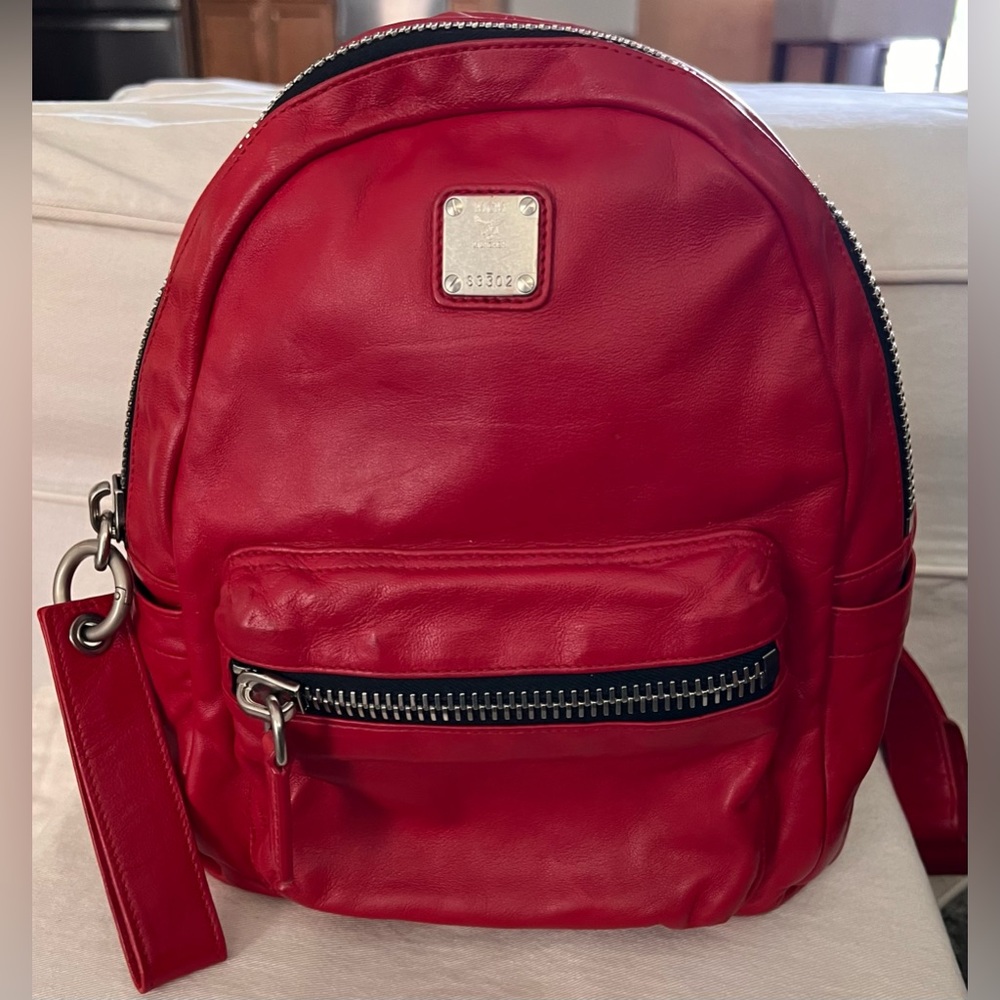 MCM Backpack Red Leather Purse Small Red Backpack Womens Gifts